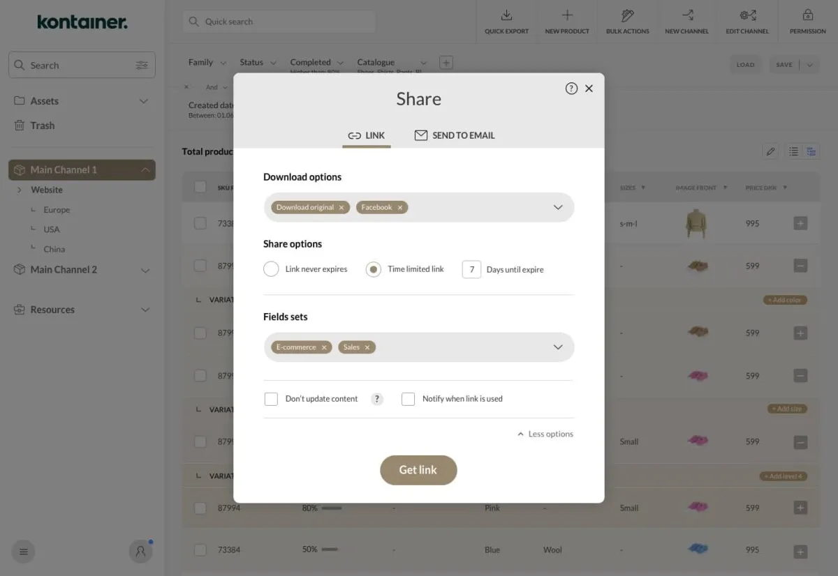 Kontainer PIM share function