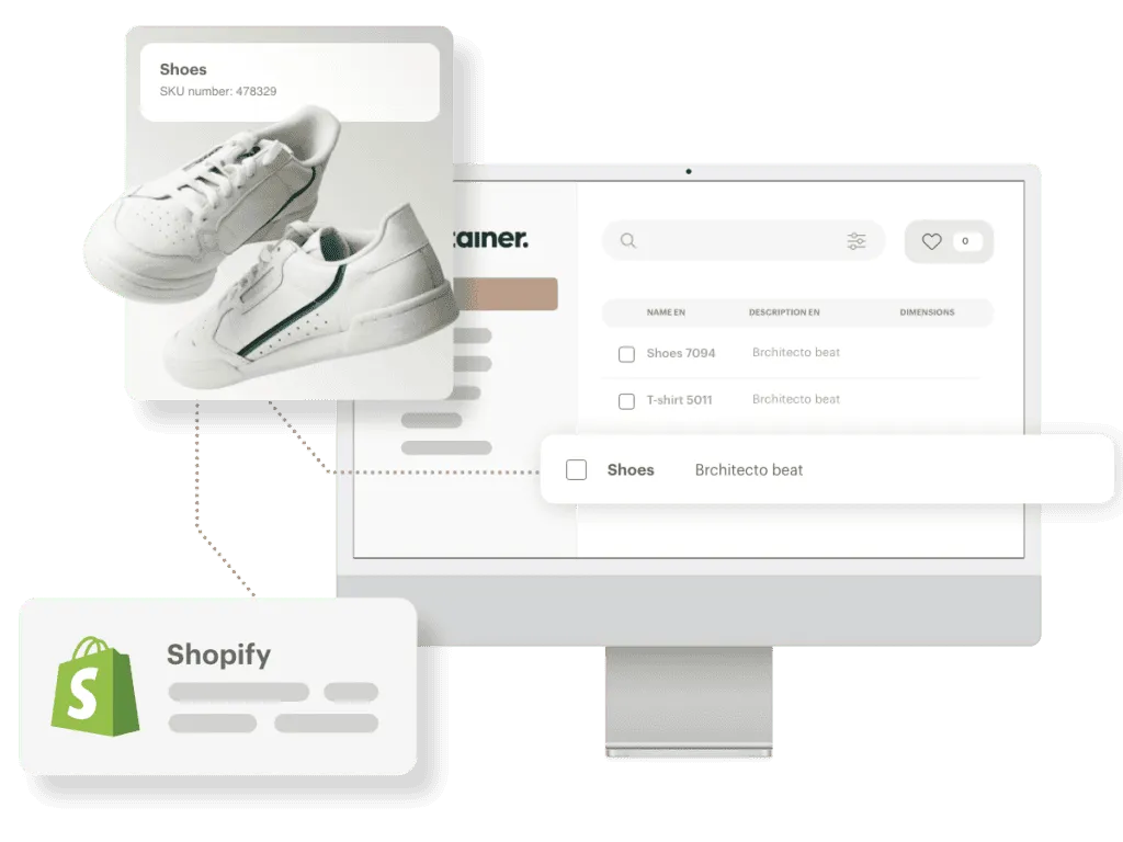 Kontainer_Shopify connector Kontainer PIM & DAM tilsluttet og sender data, billeder, mm. til Shopify
