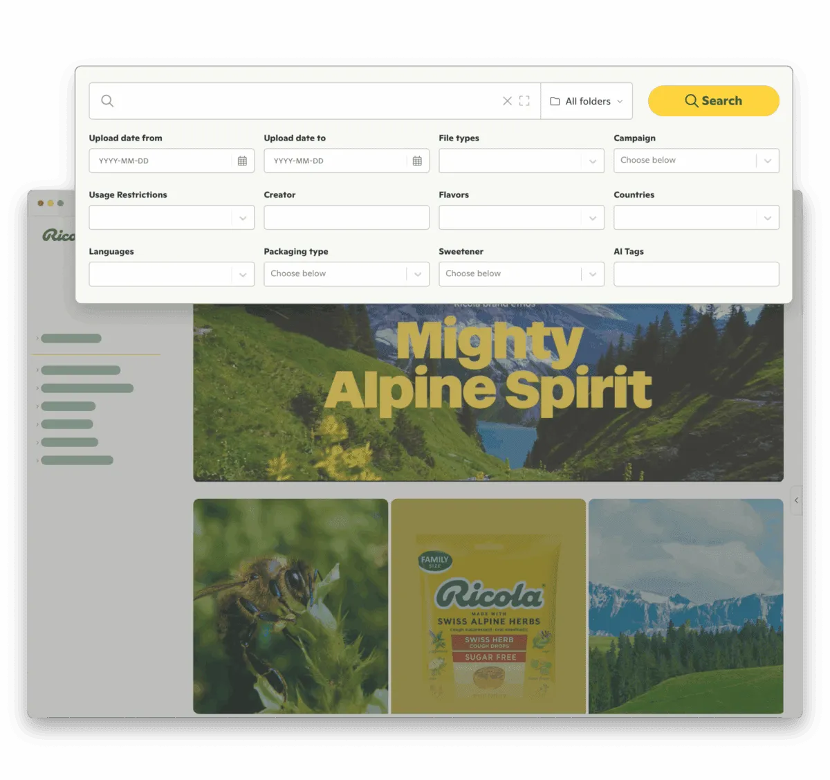 Ricola Kontainer case_Data fields and search Ricola image case permission and seacrh filters